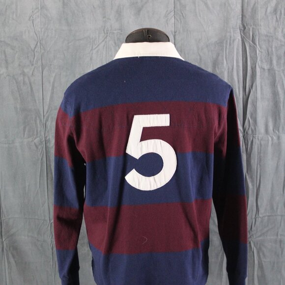 Vintage Polo Rugby Jersey - Blue and Maroon Striped - Men's Medium - Picture 9 of 11